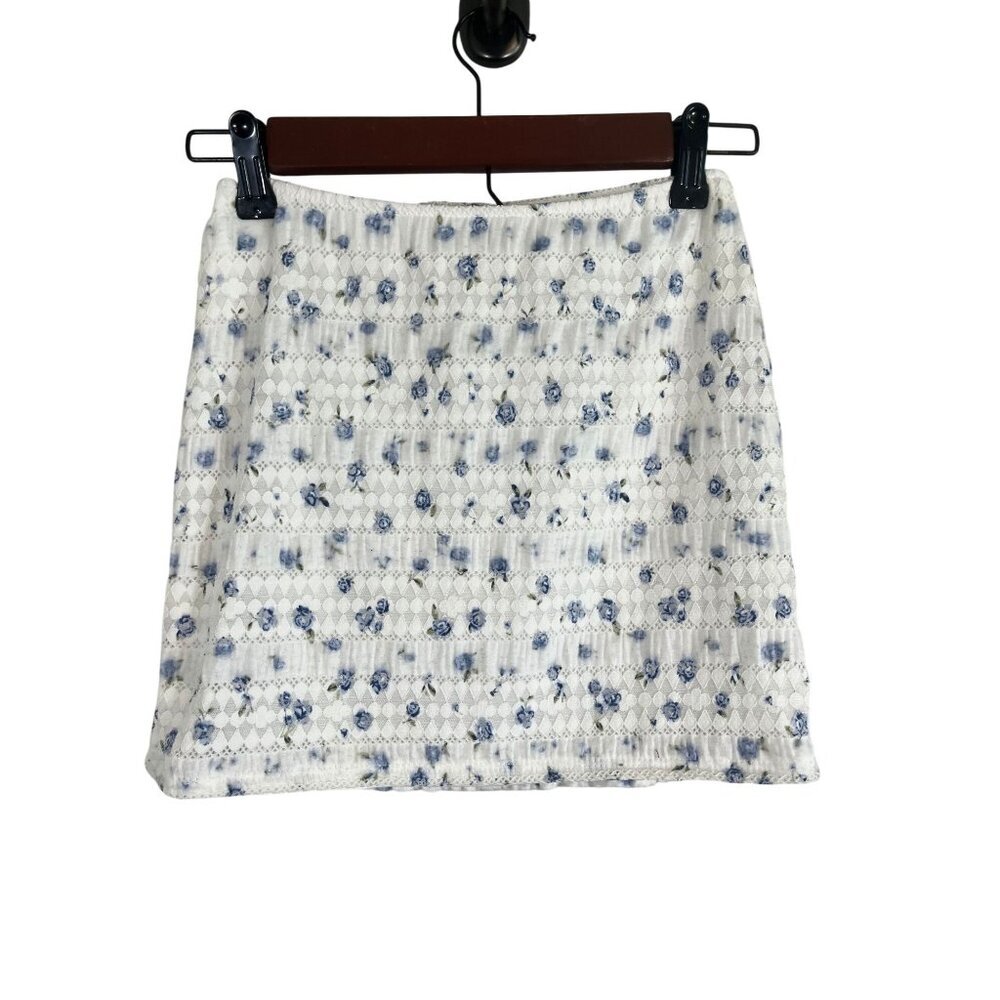 Retro Floral Mini Skirt White XXS Boho Indie Y2K Folk Hippie Parisian Lace Coque